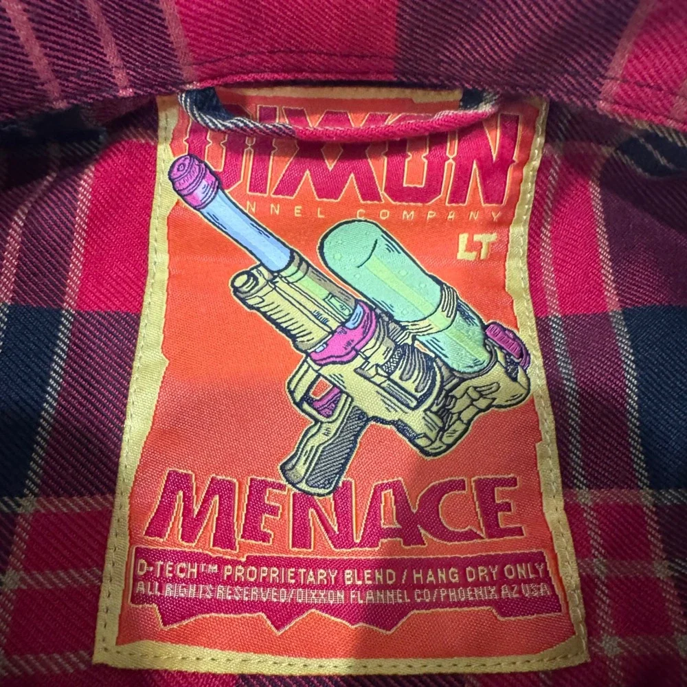 Dixxon Flannel Shirt Mens LT Red Black The Menace D-Tech Plaid Long Sleeve